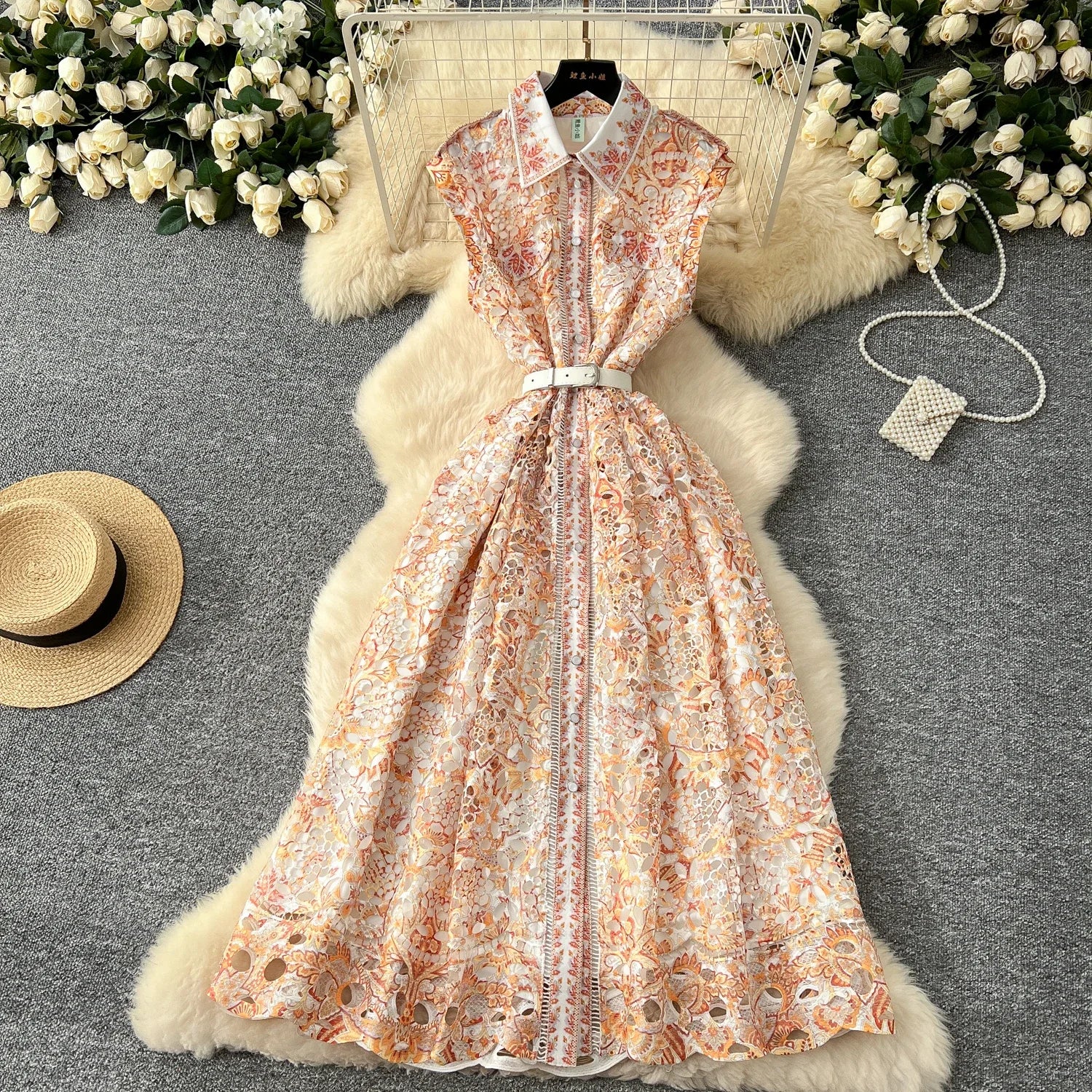 Chic Retro Sleeveless Belted Midi Dress ATHLEXES