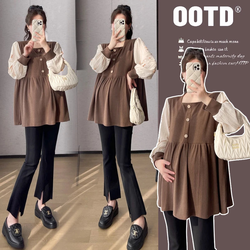 Chic Spring Maternity Patchwork Blouse ATHLEXES