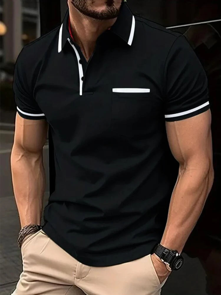 Luxe Lapel Solid Color Men's Short Sleeve Polo ATHLEXES