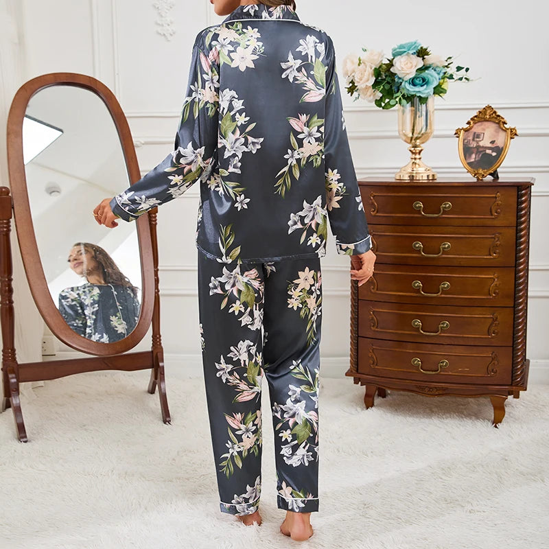Autumn Pajama Women Silk Satin Set ATHLEXES