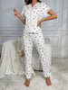 Chic Heart Print Lace Trim Pajama Set for Women ATHLEXES