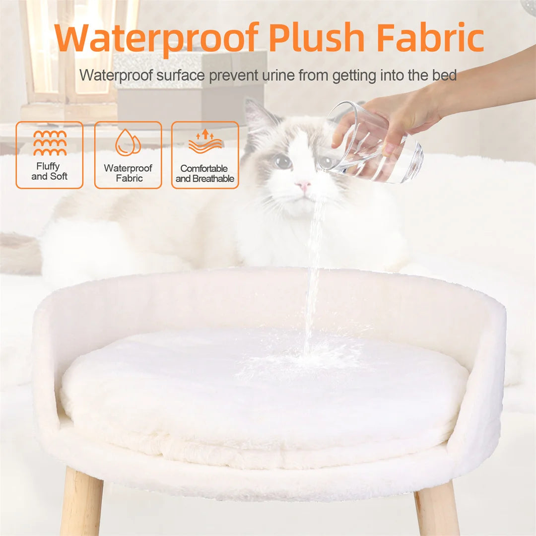 PlushNest Luxury Cat Bed with Waterproof Cushion and Stylish Wood Legs ATHLEXES