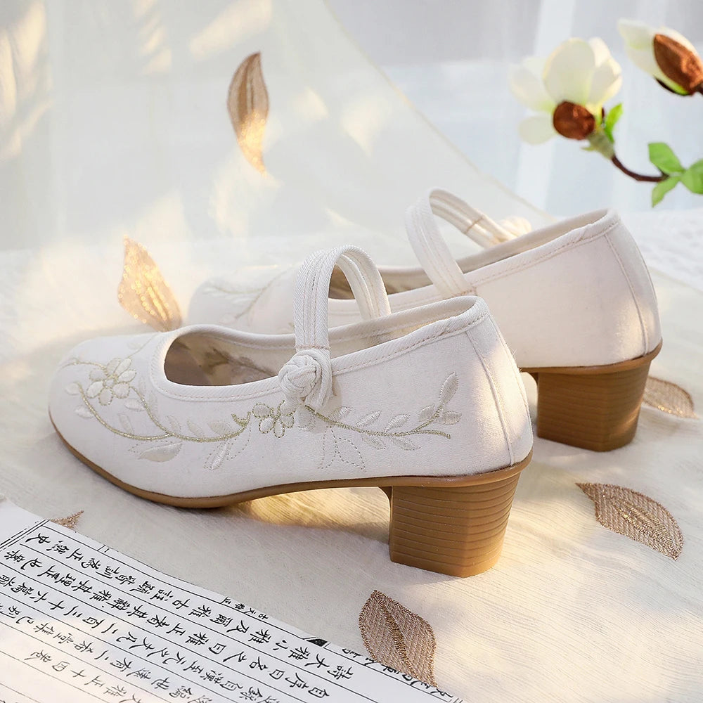 Veowalk Elegant Cotton Mary Jane Block Heels ATHLEXES