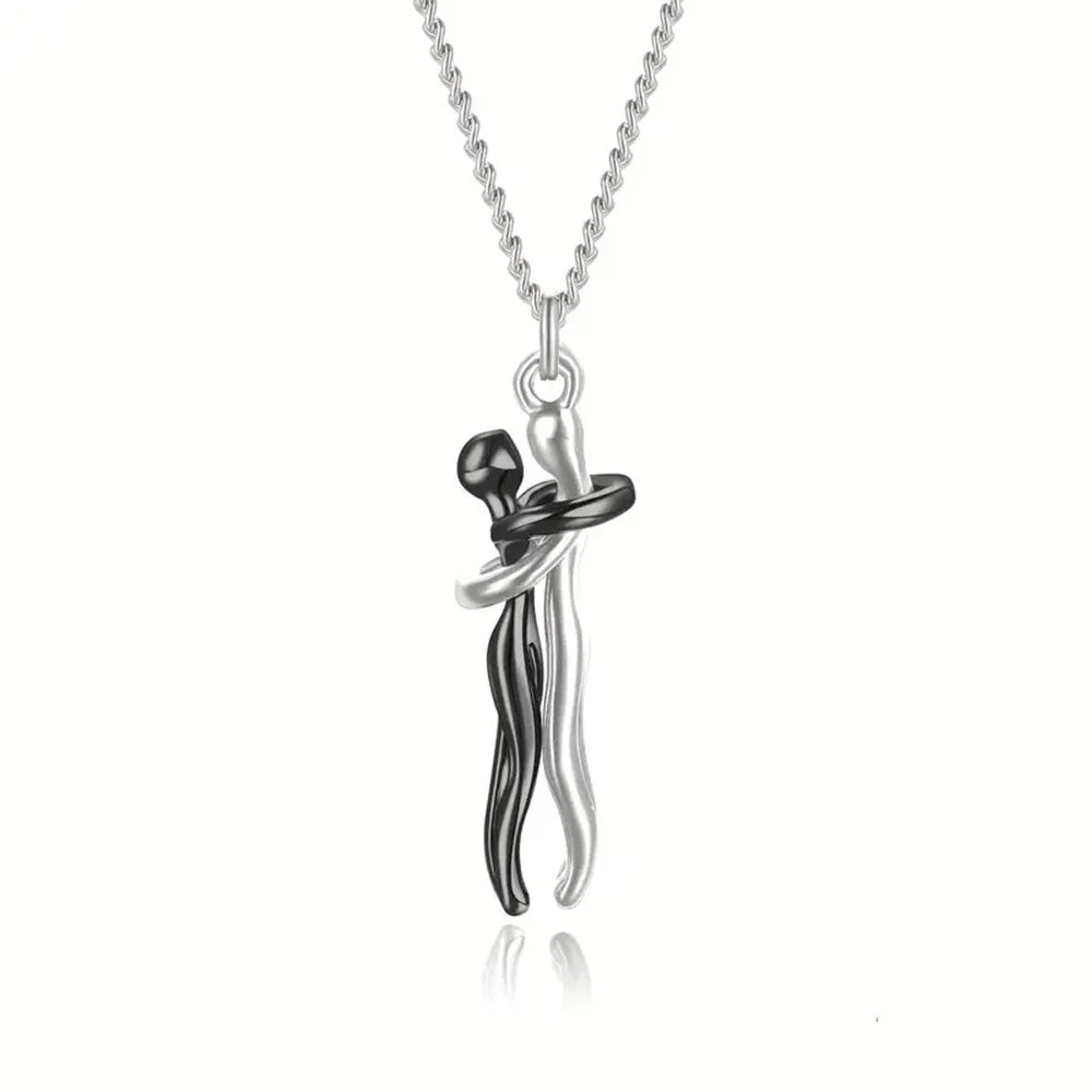 Chic Black Hug Pendant Necklace for Couples ATHLEXES