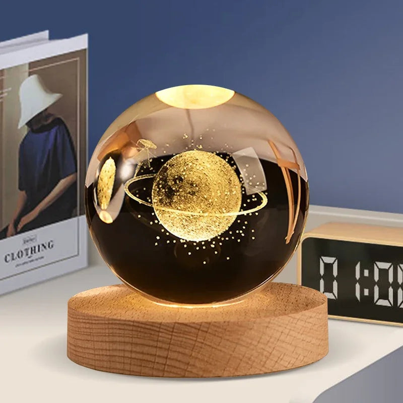Galactic Saturn Crystal Ball with Wooden Base ATHLEXES