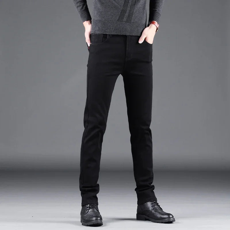 Korean Style Black Slim Fit Jeans for Men ATHLEXES