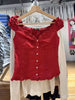 Chic Blue Plaid Puff Sleeve V Neck Crop Top ATHLEXES