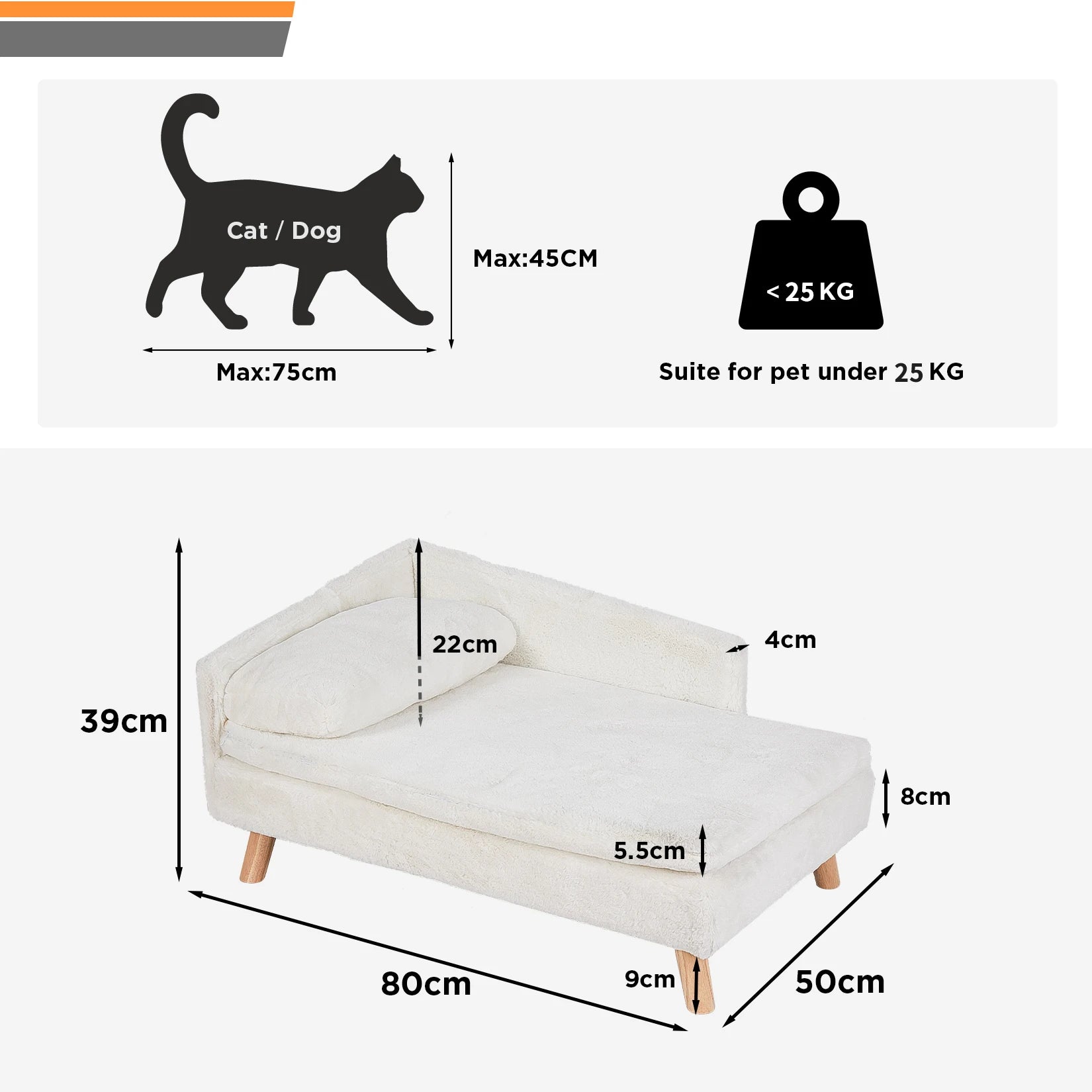 Elevated Pet Bed Solid Wood Leg Dog Cat Sofa for Indoor  L Shape Plush Couch Lounge with Soft Cushion ATHLEXES