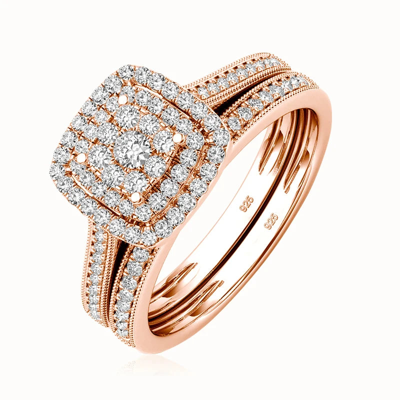 Romantic 925 Silver Bridal Double Rings Set ATHLEXES