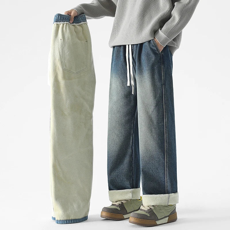 Winter Fleece Men's Baggy Straight Jeans ATHLEXES