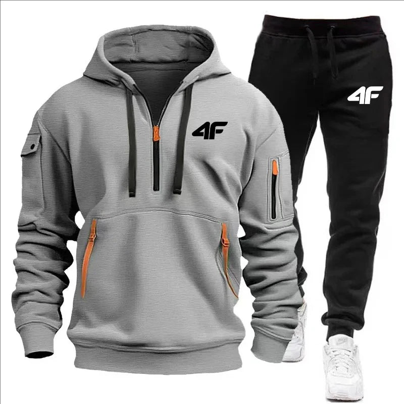 Men's Zipper Hooded Tracksuit with Multi-Pockets ATHLEXES