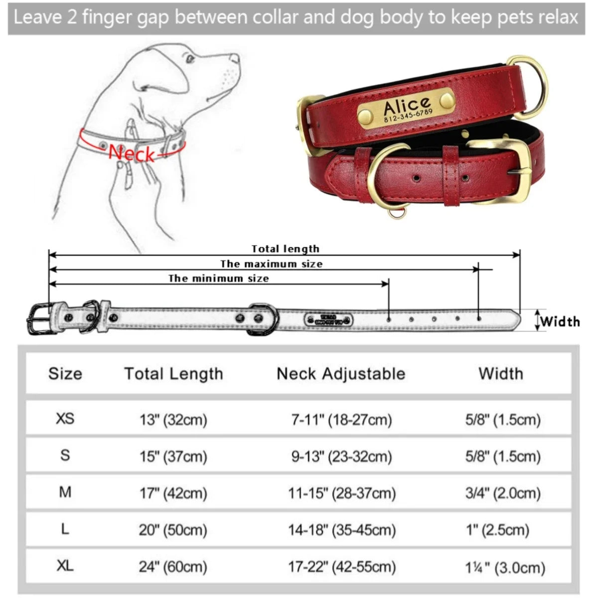 Customized Soft Padded Leather Dog Collar with ID Tag ATHLEXES