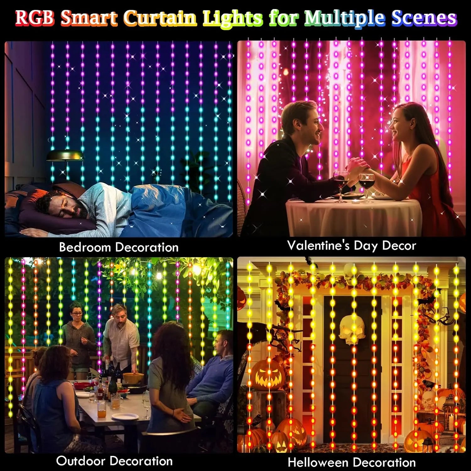 LuminousSync Smart LED Curtain String Lights 3m x 3m ATHLEXES