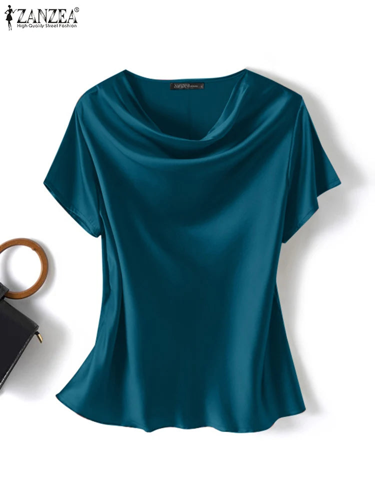 ZANZEA Women's Elegant Satin Summer Blouse ATHLEXES