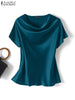 ZANZEA Women's Elegant Satin Summer Blouse ATHLEXES