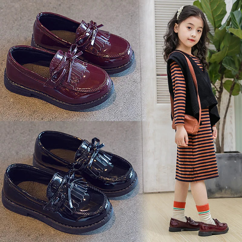 Elegant Bow-Knot Leather Flats for Girls' Events ATHLEXES