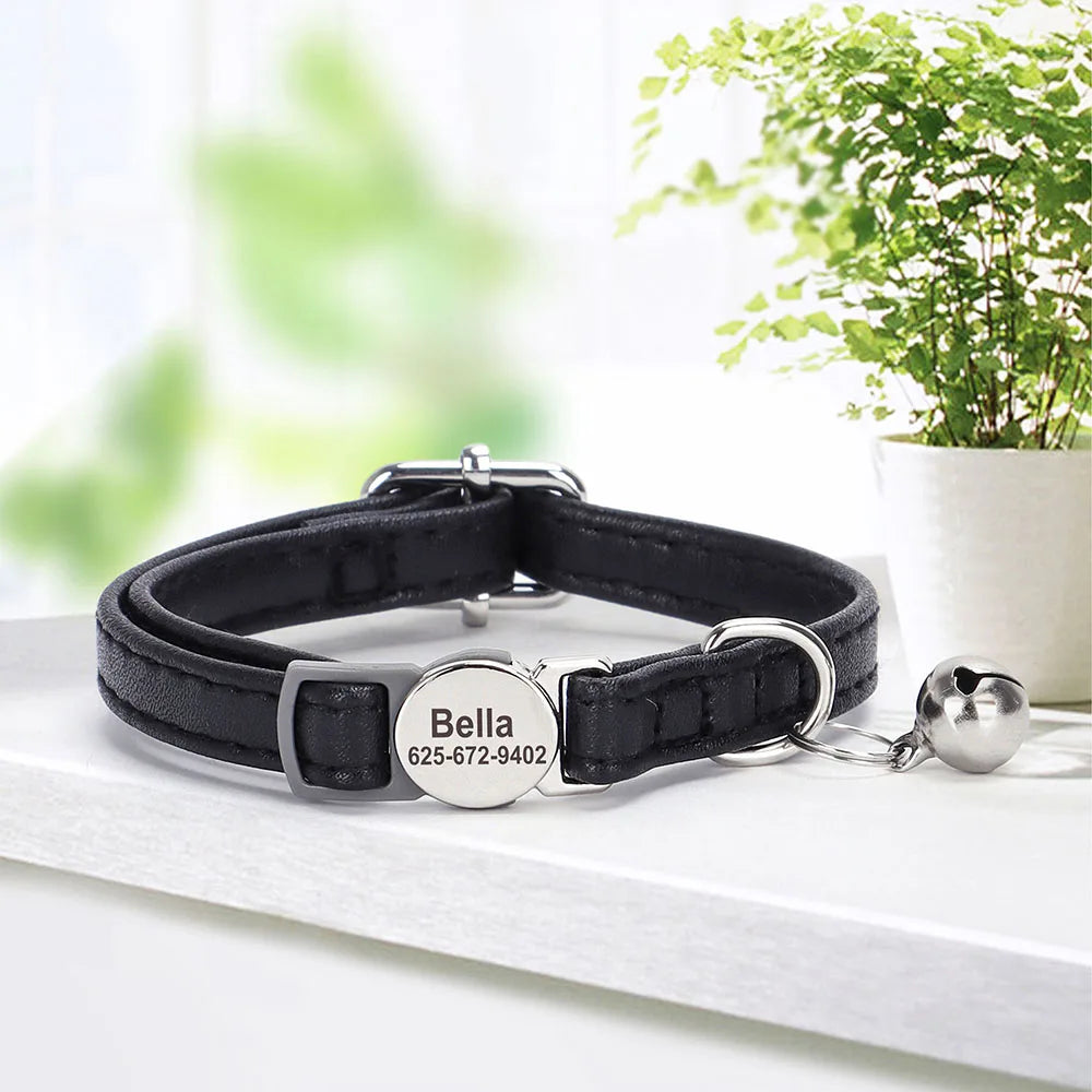 Engraved Luxury PU Leather Cat Collar ATHLEXES