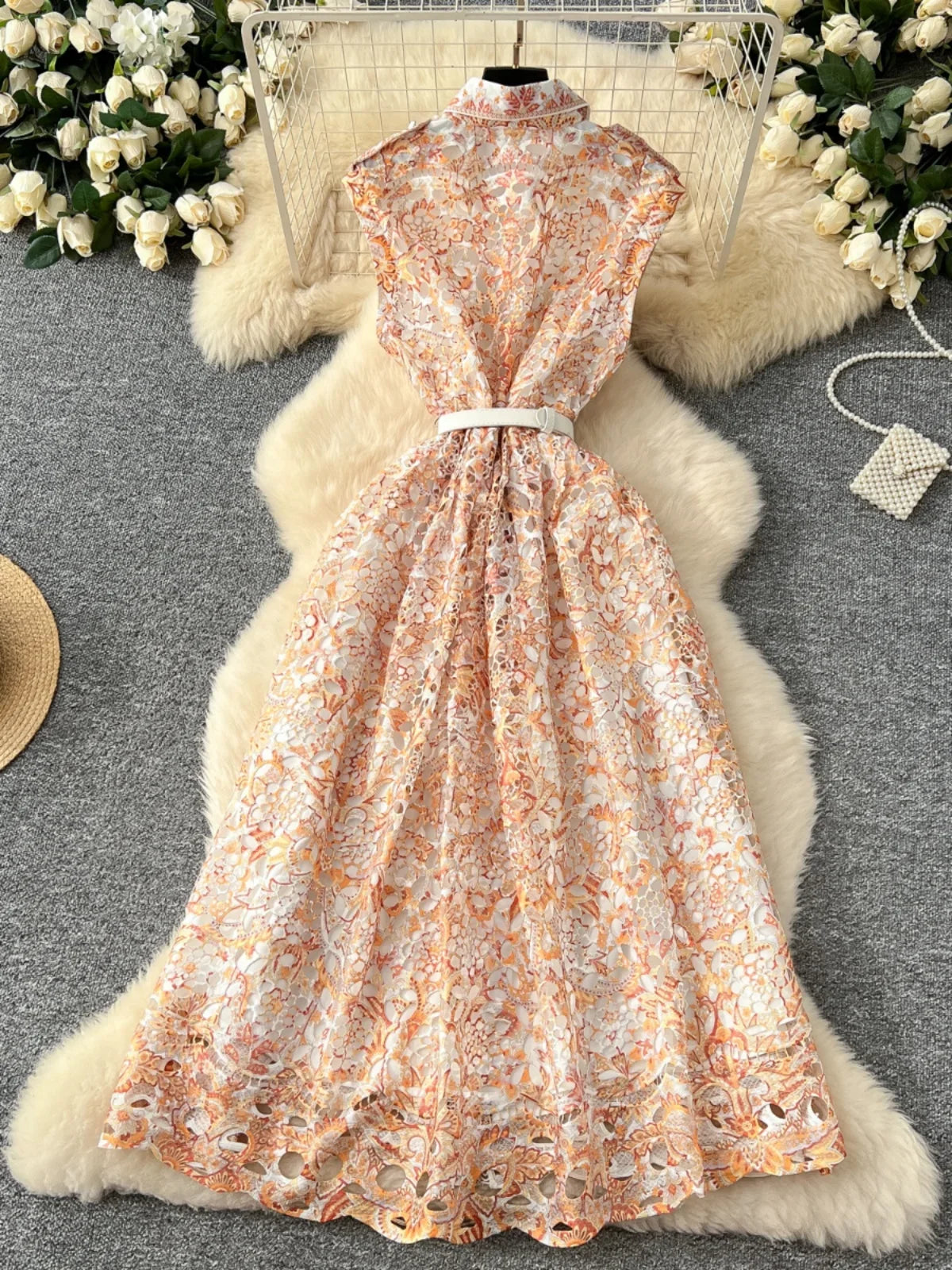 Chic Retro Sleeveless Belted Midi Dress ATHLEXES