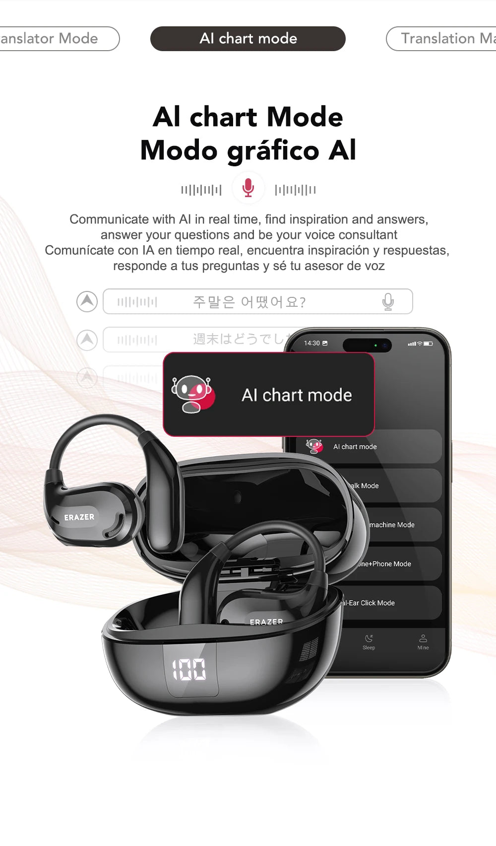 ERAZER XT66PRO Smart Bluetooth Earbuds with Translator ATHLEXES