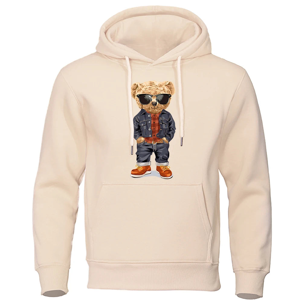 Cozy Teddy Bear Print Hoodie for Men ATHLEXES