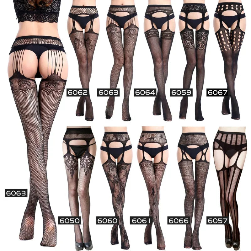 Seductive Fishnet Crotchless Pantyhose with Suspenders ATHLEXES