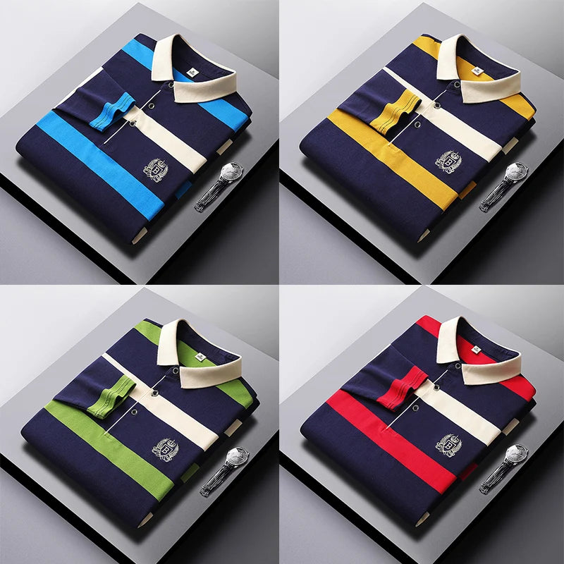 Elegant Stripe Embroidered Polo Shirt for Men ATHLEXES