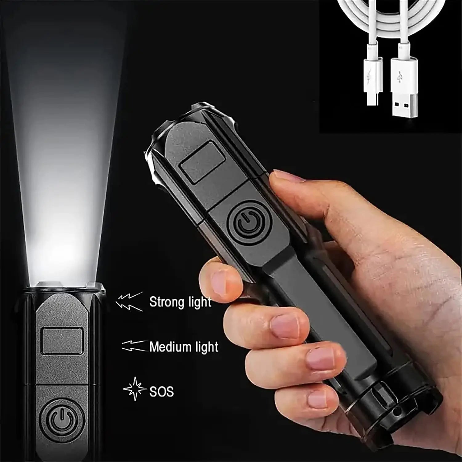 Tactical Zoom LED Flashlight - USB Rechargeable Torch ATHLEXES