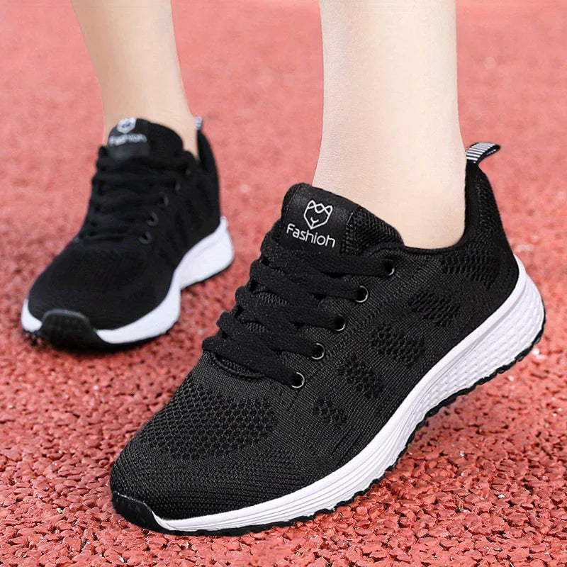 Breathable Mesh Lace-Up Sneakers for Women in Pink, Black, White ATHLEXES