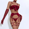 Sexy Lingerie Set Bow Bra Black Temptation Four Piece Set ATHLEXES