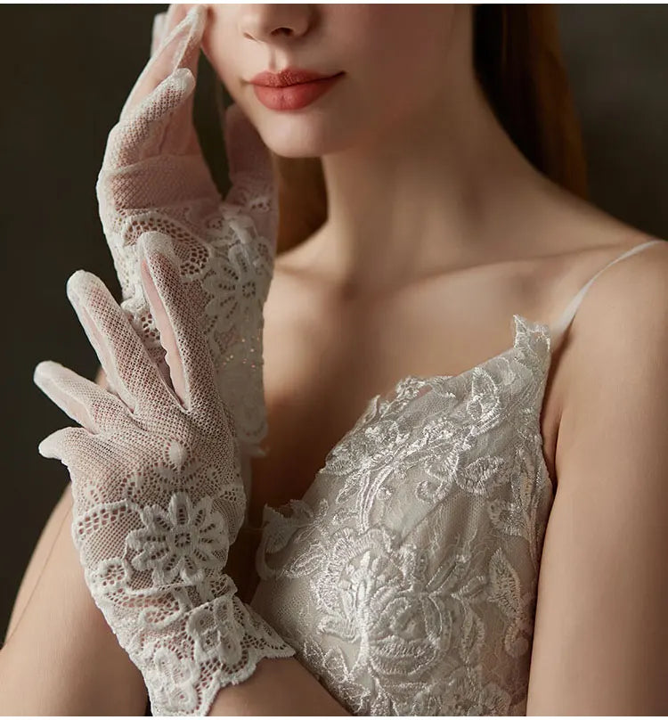 Elegant Floral Lace Wedding Gloves for Brides ATHLEXES