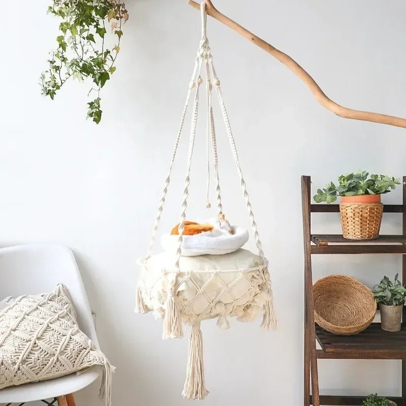 New Pet Hammock Cat Swing Hand Woven Cotton Rope Cats Hanging Basket  Kitten Hanging String Den Indoor Pend Nest Pets Supplies ATHLEXES