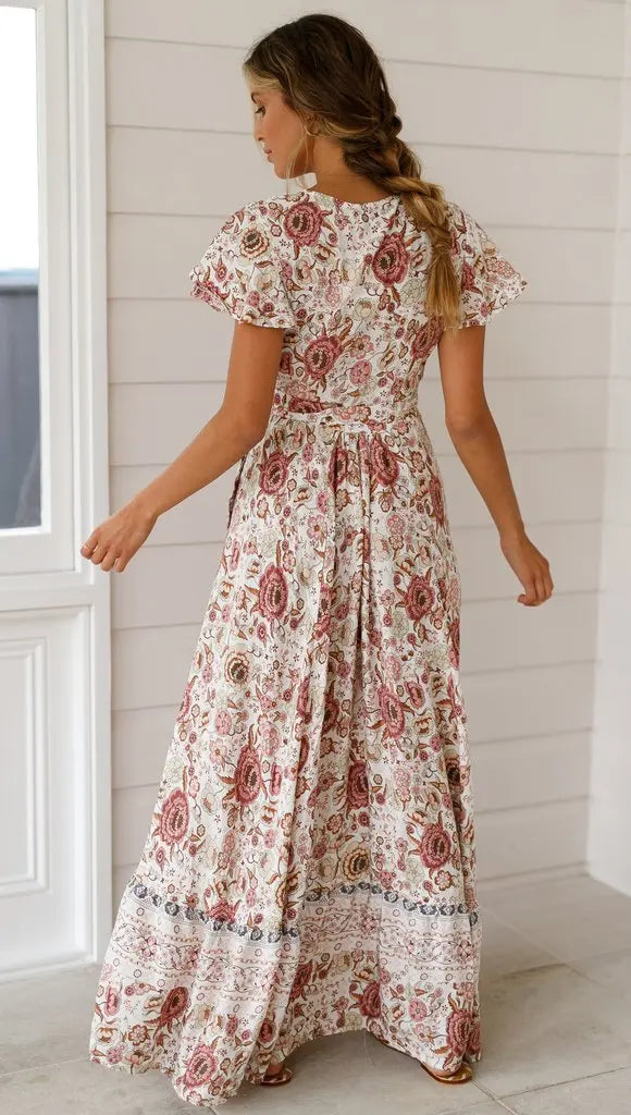 Boho Chic Floral V Neck Summer Dress ATHLEXES