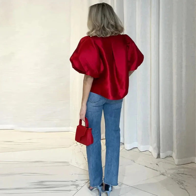 Elegant Puffy Sleeve Blouse for Women 2025 Summer Tops ATHLEXES