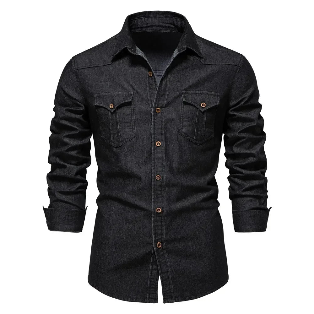 AIOPESON Men's Casual Cotton Denim Shirt ATHLEXES