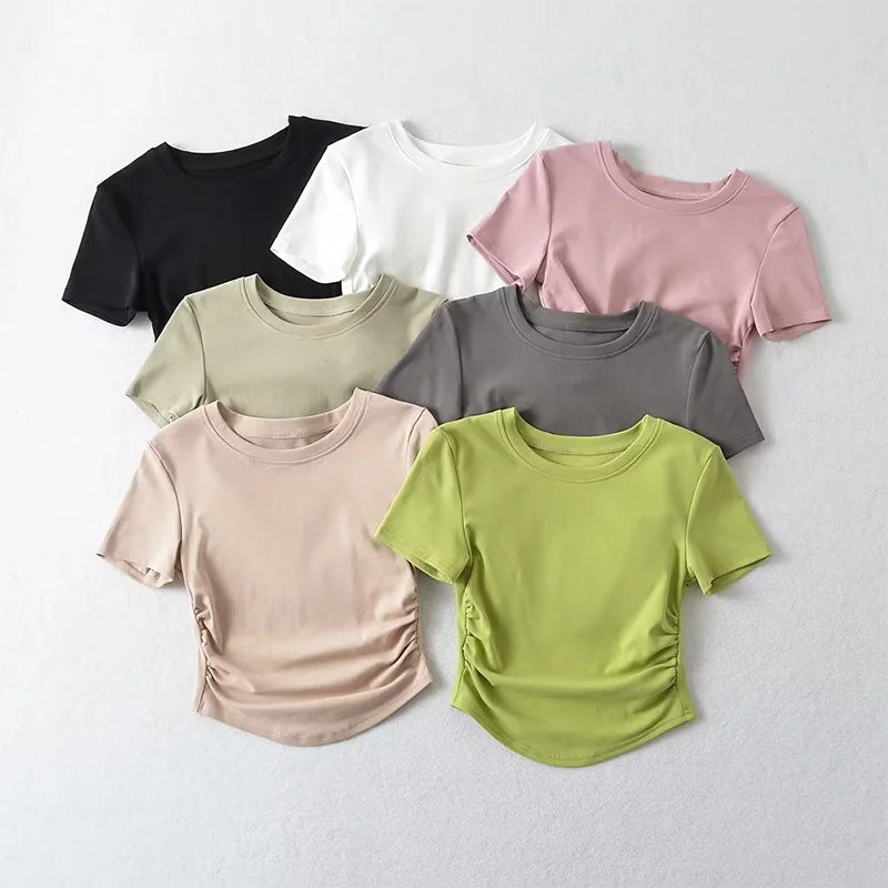 Harajuku Ruched Side Cotton Crew Neck Tee ATHLEXES