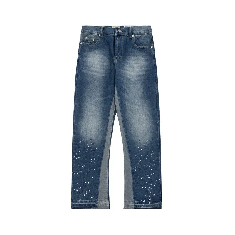 Retro Spliced Denim Trousers for Trendy Couples ATHLEXES