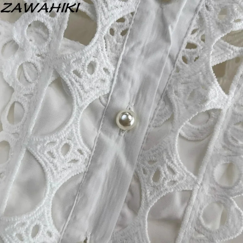 Elegant Hollow Out Lace Long Sleeve Dress ATHLEXES
