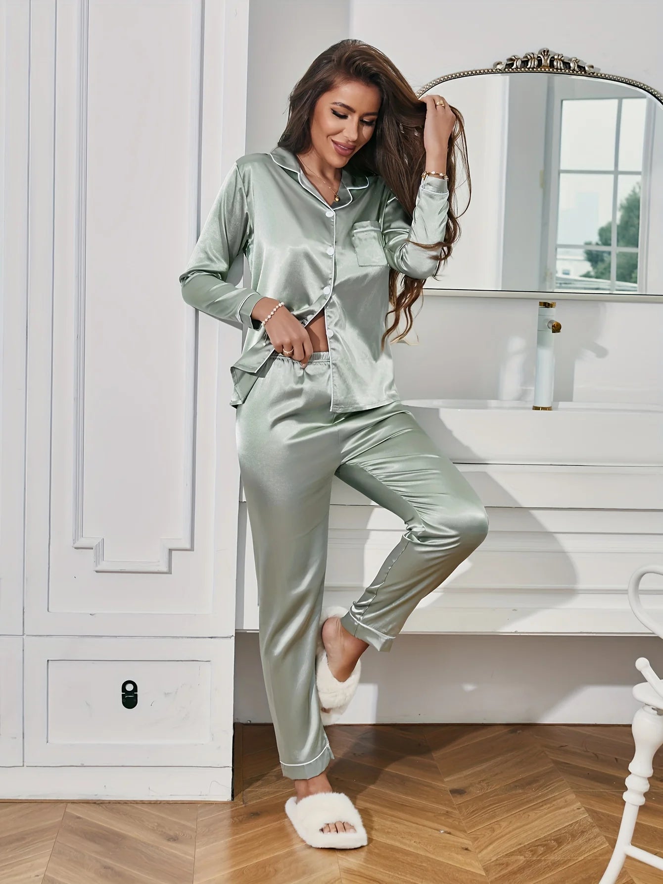 Solid Long Sleeve Pajama Set ATHLEXES