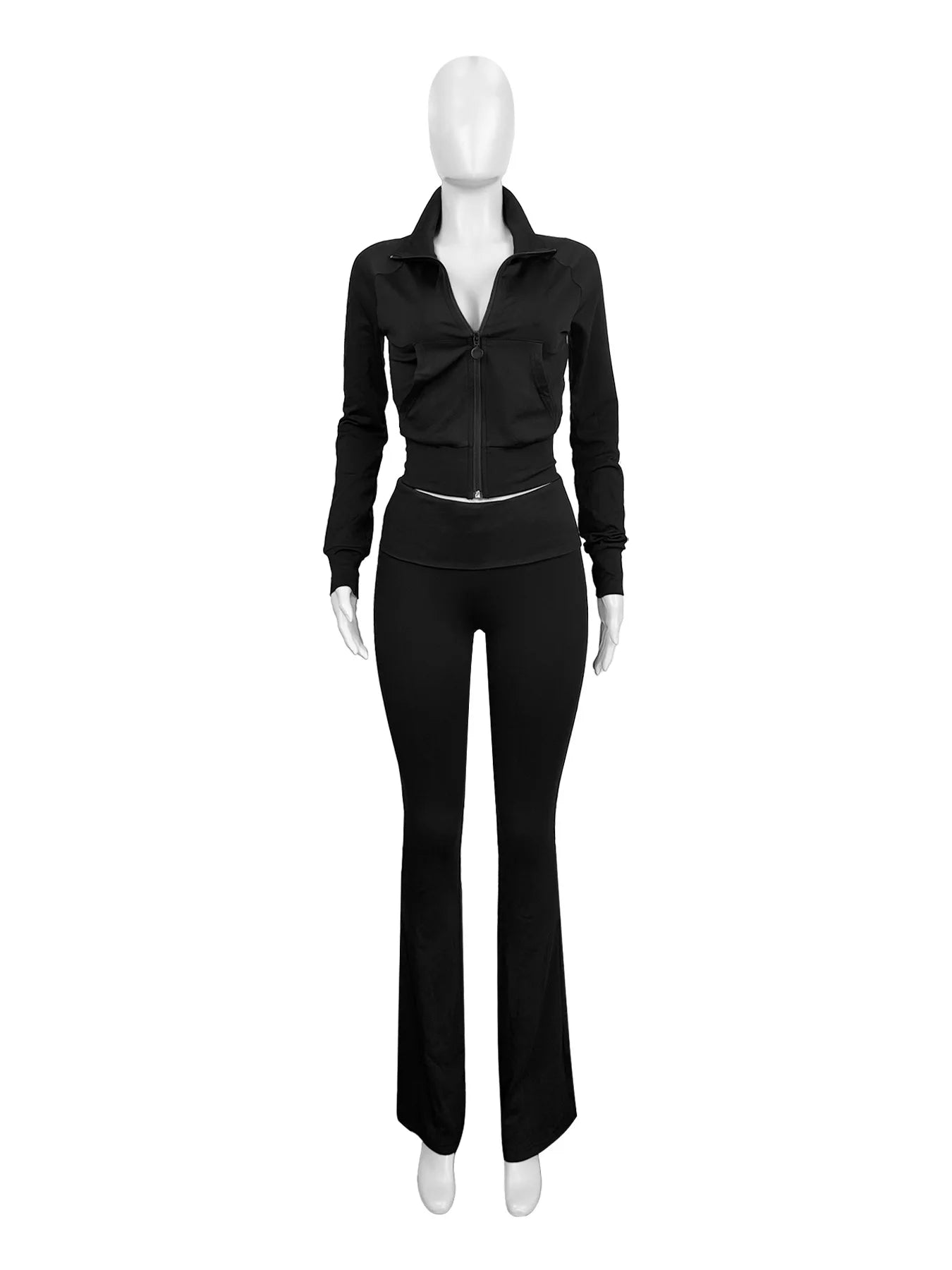 FAGADOER Casual Zip Pocket Crop Top & High Waist Leggings Set ATHLEXES