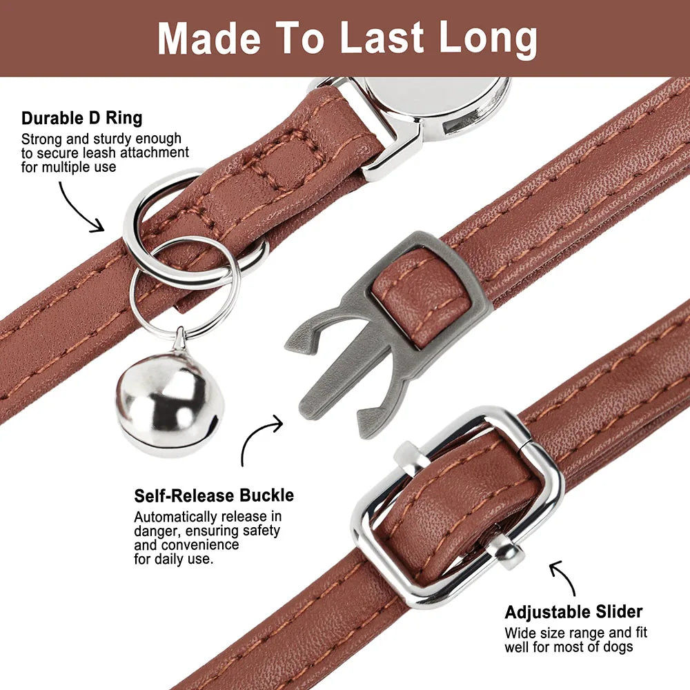 Engraved Luxury PU Leather Cat Collar ATHLEXES