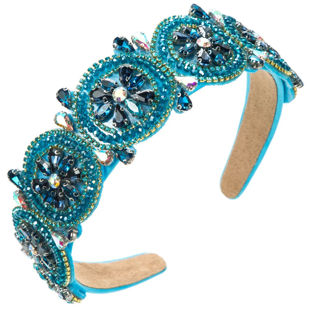 Elegant Blue Rhinestone Turban Headband for Women ATHLEXES