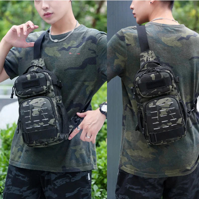 Tactical Sling Shoulder Bags Waterproof Night Reflective Strip Pack EDC Molle Chest Bag 10L Capacity Black ATHLEXES