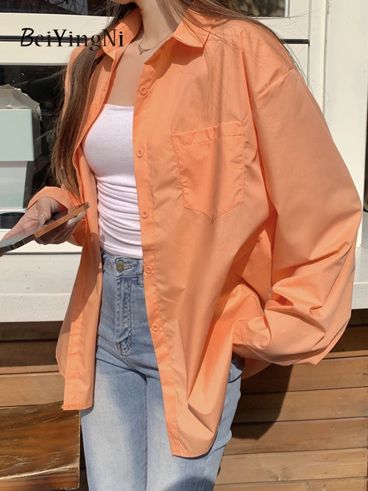 Beiyingni 2024 Spring Autumn Women's Oversized Blouse with Pockets ATHLEXES
