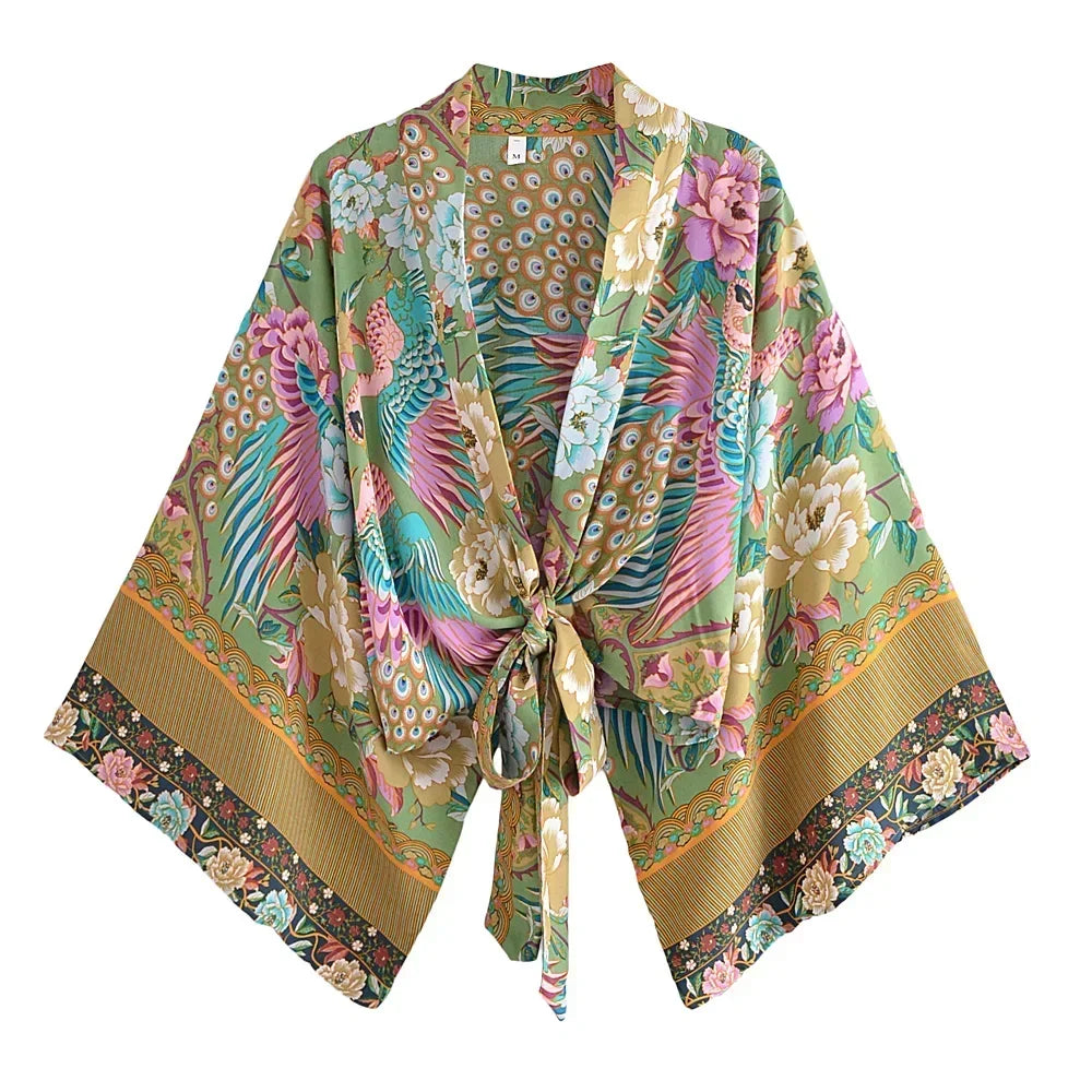 Happie Queens Boho Floral Kimono Bikini Cover-up ATHLEXES