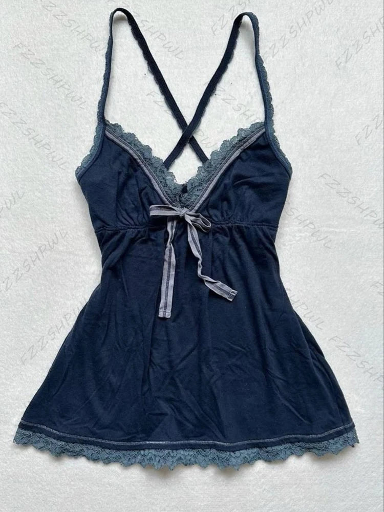 Retro Lace Trim Bow Crop Top for Women ATHLEXES