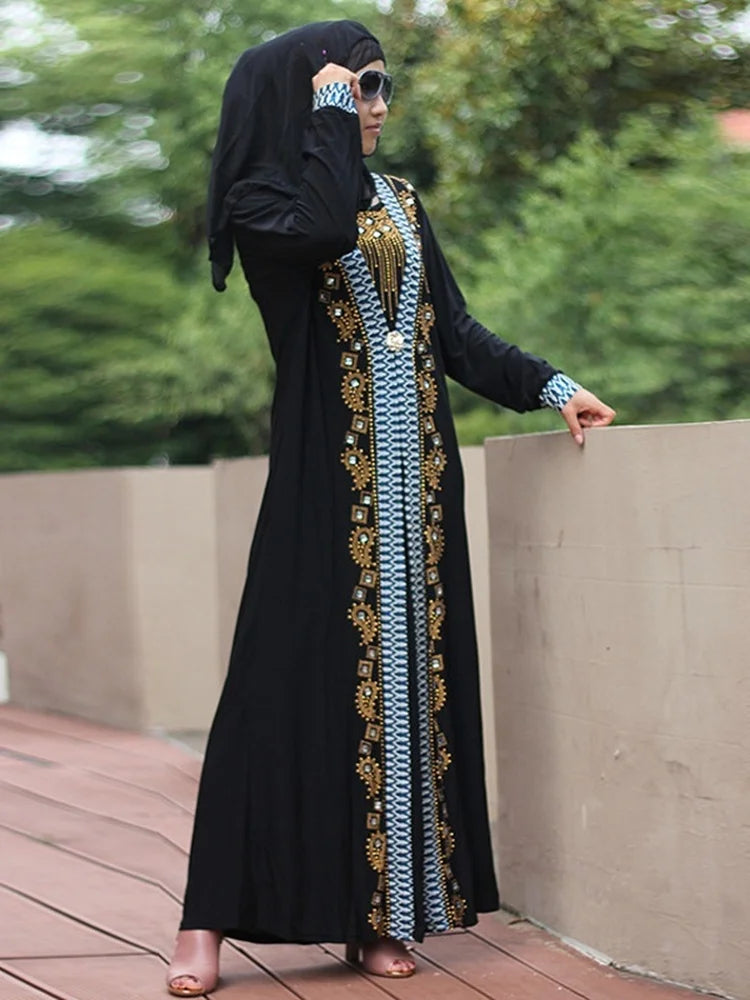 Elegant Sequin Beaded Muslim Abaya Dress ATHLEXES