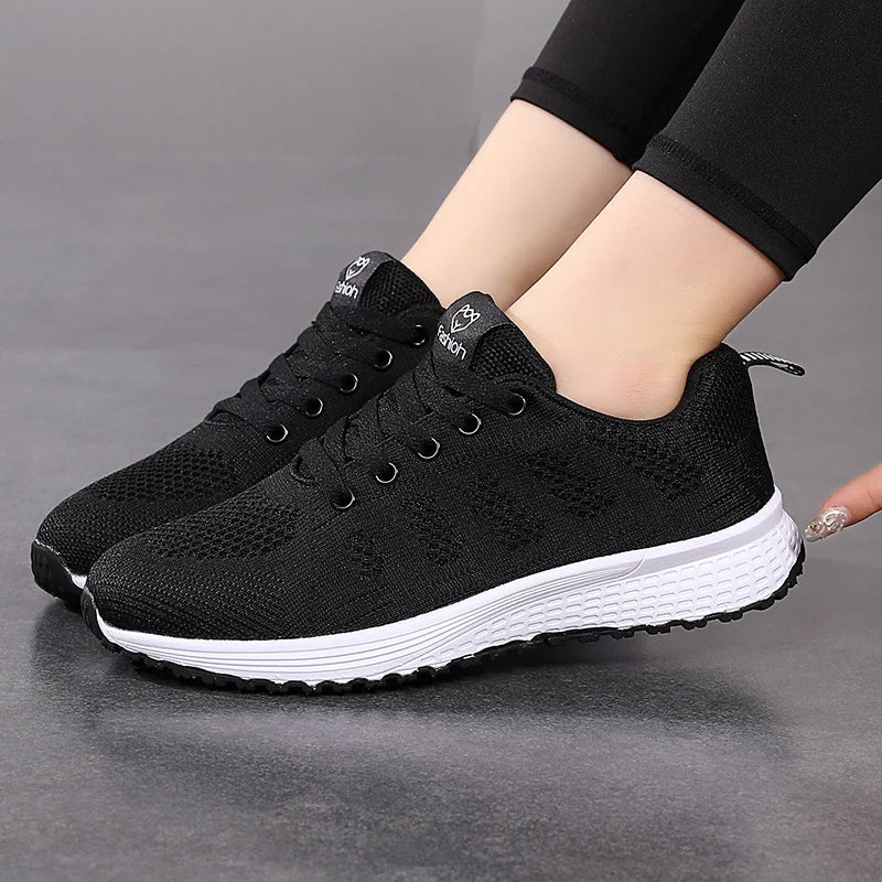 Breathable Mesh Lace-Up Sneakers for Women in Pink, Black, White ATHLEXES