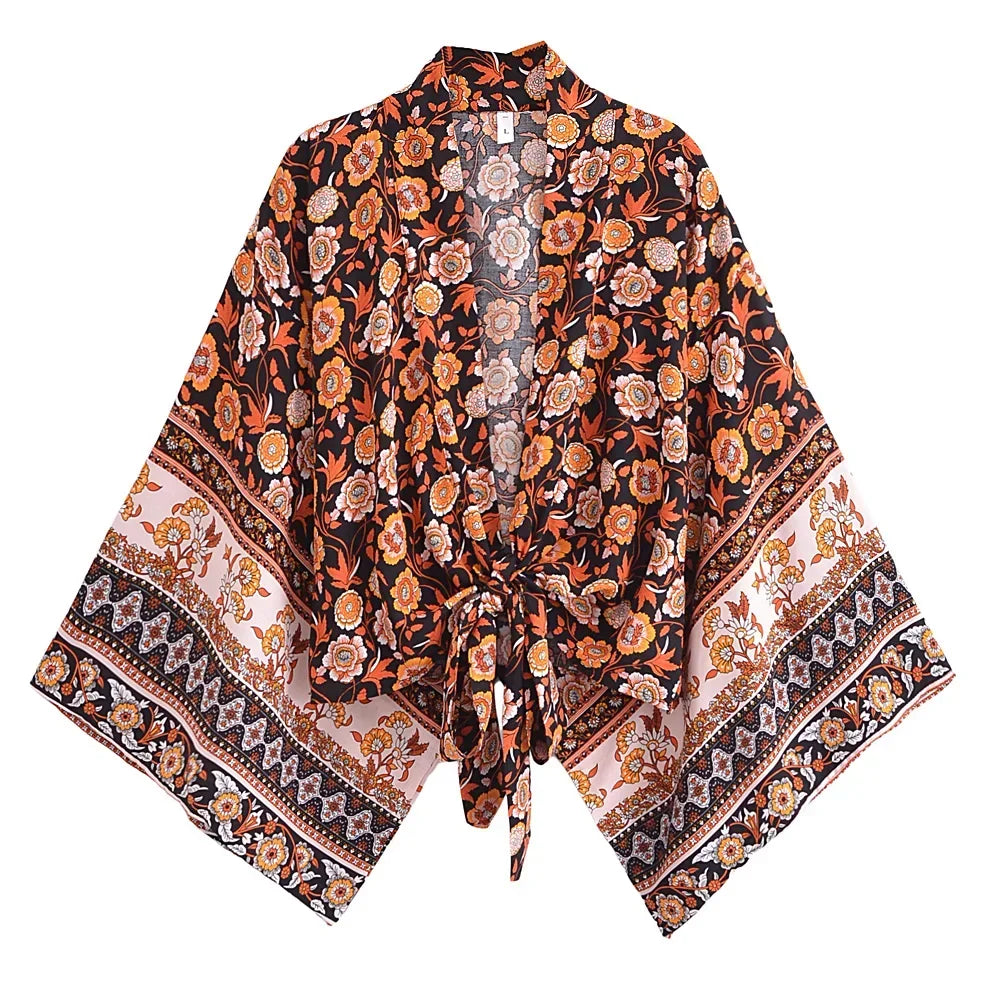Happie Queens Boho Floral Kimono Bikini Cover-up ATHLEXES
