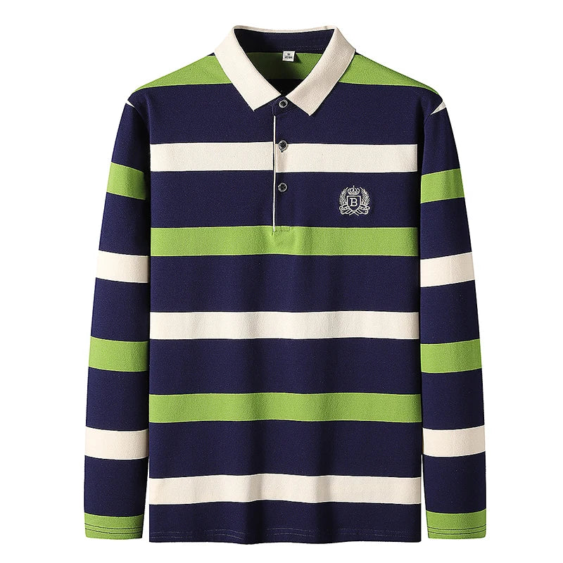 Elegant Stripe Embroidered Polo Shirt for Men ATHLEXES