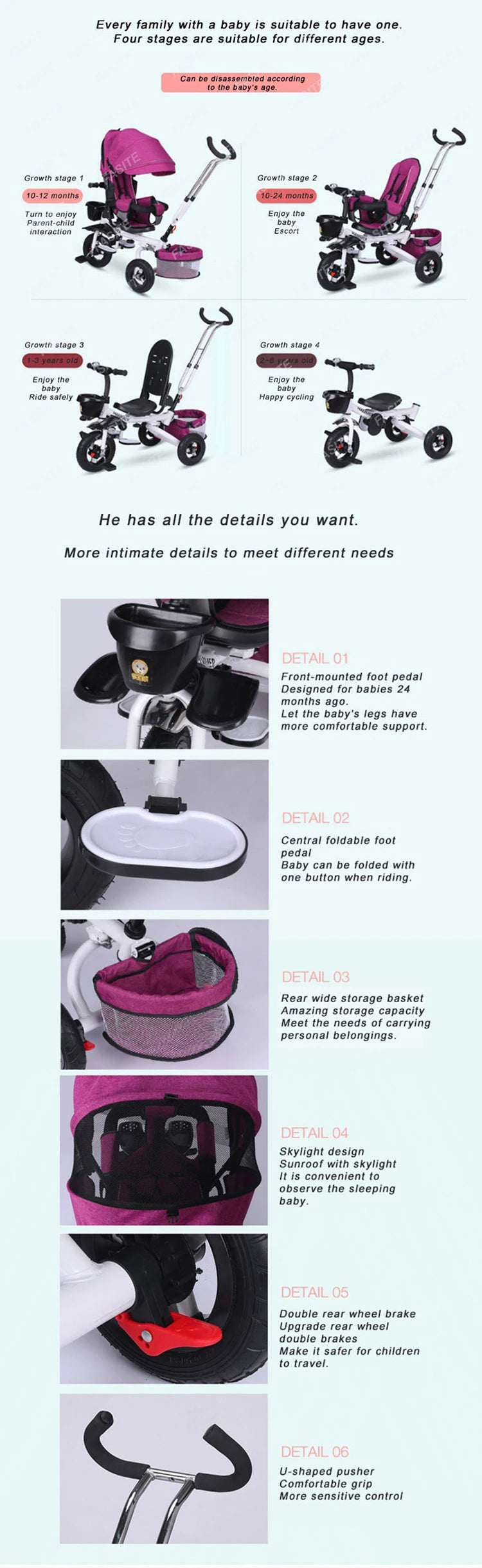 Foldable Kids Tricycle for Ages 1 to 6 ATHLEXES